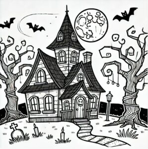 Coloriage halloween maison hantée