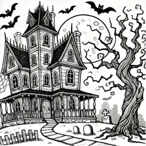 Coloriage halloween maison hantée